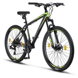 Licorne Bike Diamond Premium Mountainbike Aluminium, Fahrrad für Jungen, Mädchen, Herren und Damen - 21 Gang-Schaltung - Scheibenbremse Herrenrad... einstellbare Vordergabel 27.5 Schwarz-Lime)