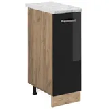 Vicco Apothekerschrank: R-Line, 30 cm AP Marmor, Schwarz Hochglanz/Goldkraft Eiche - Schwarz