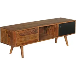 Kadima Design `Tv`-Lowboard `Tv`: Rustikale Landhaus-Optik, Massivholz Sheesham, Viel Stauraum, Einzigartige Maserung. Schwarz