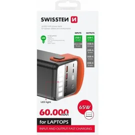 Swissten Power Line 60.000 mAh 65 W, 222 Wh), Powerbank Schwarz