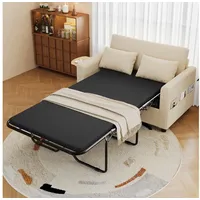 ANYSUN Schlafsofa 2‐Sitzer Schlafsofa, kompaktes Klappsofa, mit Schlaffunktion, USB‐Ladeanschluss, klappbarem Seitentisch, Matratze, 2-in-1 Schlafsofa ideal für Wohnzimmer und Apartments beige