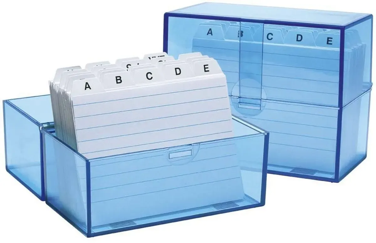 WEDO Karteibox A7 200 Karten incl. Karten und Register transluzent blau Packung mit 8 Stück