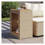 vidaXL Garten-Beistelltisch mit Holzplatte Beige Poly Rattan