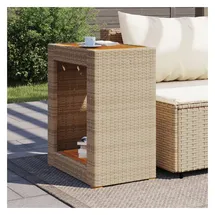 vidaXL Garten-Beistelltisch mit Holzplatte Beige Poly Rattan