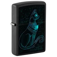 Zippo Sturmfeuerzeug - Spiritual Cat, Black Matte, Black Light - Nachfüllbar - Wiederverwendbar - Windfestes Design - Geschenkbox - Made in USA