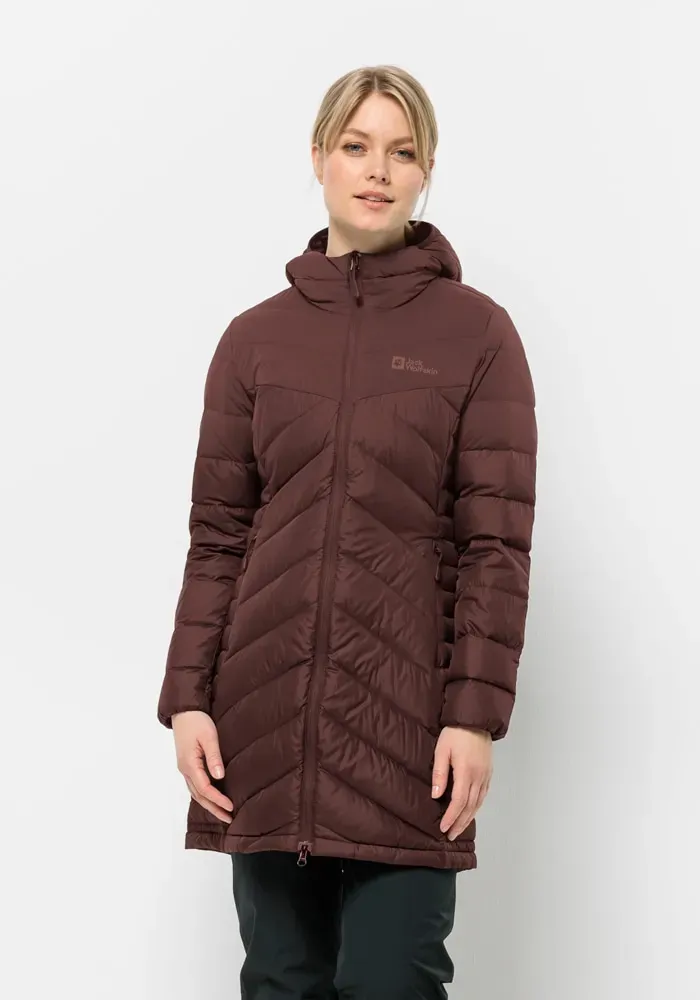 Daunenmantel JACK WOLFSKIN "TUNDRA DOWN COAT W" Gr. M (38/40), braun (dark, maroon) Damen Mäntel Daunenmäntel