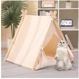 Vicbuy Tipi-Zelt für Haustiere, Haustierzelt mit Bodenmatte, Holzständer Haustiernest, (Haustierhütte, Katze-Hunde Spielhütte, abnehmbare und waschbare Leinwand, 60*55*63cm) beige|weiß