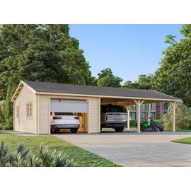 Palmako Garage Roger 19,0 + 33,2 m2 - 44 mm - mit Sektionaltor naturbelassen