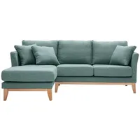Skandinavisches 3/4-Sitzer-Ecksofa linksseitig mit abziehbarem, graugrünem Stoff und hellem Holz OSLO