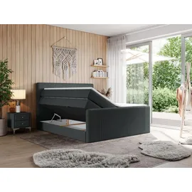 MKS Meble Boxspringbett, doppelbett mit Multipocket-Matratze und zwei Bettkästen - KING DOREN - 200x200cm - Dunkelgrau - H4 - Dunkelgrau