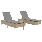 vidaXL 3-tlg. Sonnenliegen-Set mit Auflage Beige Poly Rattan