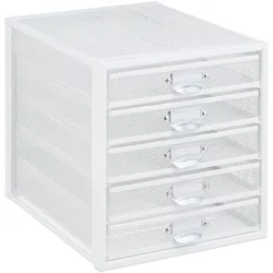 Relaxdays Schubladenbox, 5 Schubladen, beschriftbar, Akten sortieren, Stahl Büro Organizer HBT 29 x 27,5 x 35,5 cm, weiß
