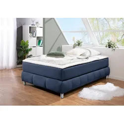 Boxspringbett ANDAS "Salo", blau, B:126cm L:206cm, Komplettbetten, Boxspringbett, Ohne Kopfteil, inkl. Topper, auch in Überlänge 220 cm