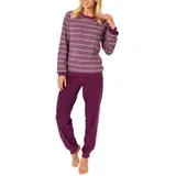 RELAX by Normann Frottee Pyjama Damen langarm mit Bündchen gestreift rot 36/38
