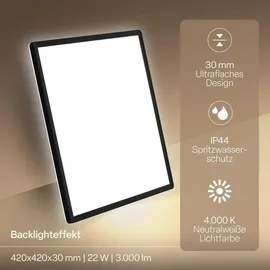 B.K.Licht LED Panel 22W 42x42 cm eckig schwarz