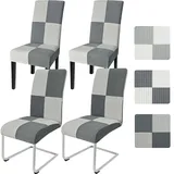Alishomtll Stuhlhussen 4er Set, Universal Stretch Stuhlhussen Schwingstuhl, Elastische Abnehmbare kariert Jacquard Stuhlbezug, Waschbarer Stühle Schutz für Küche Esszimmer (Anthrazit Grau, 4 Stück)