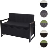 Mendler Poly-Rattan 2er Sitzbank HWC-F39, Gartenbank Truhenbank, Staufach Aufbewahrung Sitzkissen - anthrazit, Kissen schwarz