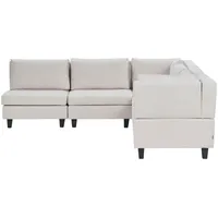 BELIANI 5-Sitzer Ecksofa Linksseitig Hellbeige Stoffbezug mit Kissen Schwarze Beine Modular Modern Modulsofa Wohnlandschaft Wohnzimmer Wohnecke - Beige/Schwarz