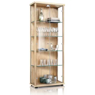 K-Möbel Glasvitrine Buche Glas, 4 Fächer, Rechteckig, 67x176x33 cm, Wohnzimmer, Wohnwände, Vitrinenschränke - 2 Jahre Gewährleistung - mind. 14 Tage Rückgaberecht - Braun
