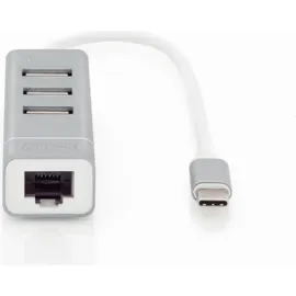 Digitus USB2.0 3-Port HUB & Fast Ethernet LAN-Adapter mit Typ-C Anschluss