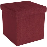 Intirilife Faltbare Sitzhocker 30x30x30 cm in GRANAT ROT - Sitzwürfel mit Stauraum und Deckel aus Stoff mit Mulden