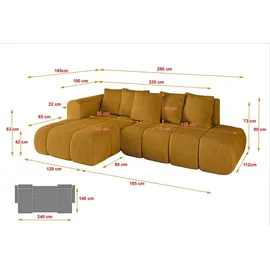 altdecor Ecksofa Cord mit Schlaffunktion 2-Sitzer Senfgelb