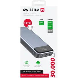 Swissten Power Bank 30000 mAh pro notebooky 133W Power Delivery šedá - Grau