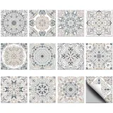CHGCRAFT 36 Stück Vintage graue Schale Fliesenaufkleber 10x10cm Abziehen Und Aufkleben, Wasserdichte Selbstklebende Fliesenaufkleber Für Küchen- Und Badezimmerdekoration