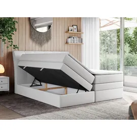 MKS Meble Boxspringbett Polsterbett mit Bettkästen Multipcket Matratze Doppelbett Kopfteil - GOLD 10 KING - 180x200cm - Weiß Kunstleder - H3 - Weiß