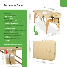 Habys Sofia Light Massageliege Klappbar aus Holz mit 2 Zonen, 185 × 60 cm