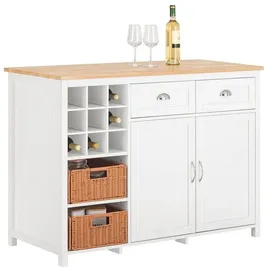 SoBuy Kücheninsel mit 2 Rattankörben Küchenschrank Sideboard Buffet Knl05-w
