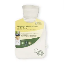 Grünspecht Naturkautschuk-Wärmflasche 0,6l mit Bio-Bezug