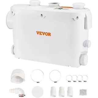 Vevor Abwasser Hebeanlage 500W Fäkalienhebeanlage 8m Förderhöhe Abwasserpumpe 6600L/h Haushaltspumpe 2900U/min Schmutzwasserpumpe Eingebautes Rückschlagventil Wartungfrei WC Dusche Waschbecken