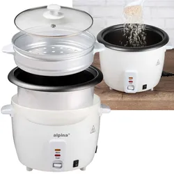 Reiskocher - mit Dampfeinsatz zum Gemüsegaren - Antihaftbeschichtung - 1.8L Volumen, 700W Leistung, Warmhaltefunktion & Messbecher - Küchenzubehör