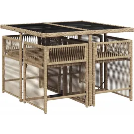 vidaXL 5-tlg. Garten-Essgruppe mit Kissen Beige Poly Rattan