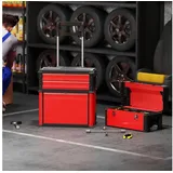 HOMCOM Werkzeugwagen inkl. Koffer Werkzeugkasten mit Griff, 3 modularen Einheiten, leer, max. Traglast:45 kg, 0-tlg. Werkzeugset, (Werkzeugwagen leer, 3-tlg., Rollwagen), Stahl, Rot rot