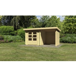 KARIBU Gartenhaus »Bastrup 2«, Holz, BxHxT: 419 x 217 x 237 cm (Außenmaße inkl. Dachüberstand) - beige