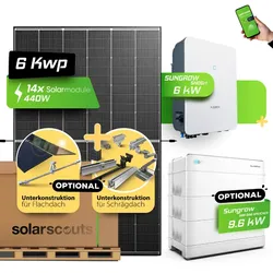 6 kW Solaranlage mit Speicher (Optional) | Doppelglasl & Fullblack | 6kW Sungrow | 9,6 kWh Speicher (Optional)