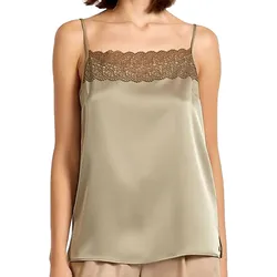 MARC CAIN Damen Top Sommer-Shirt Ausschnitt mit Spitzenapplikation Spitzenoberteil UC61.04W15 520 Olivgrün - 34