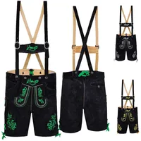 German Wear Trachtenlederhose GW721 kurze Trachten Lederhose mit Hosenträger Trachtenhose Schwarz grün 58/3XL