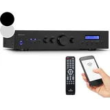 Auna Verstärker, HiFi Stereo Mini Verstärker, HiFi-Verstärker mit Bass & Treble Regler, 2 Kanal Audio-Verstärker, Stereo-Verstärker & Lautsprecher mit Fernbedienung & DAB Radio, AV Receiver