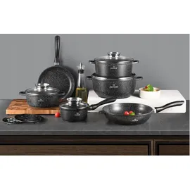 ZILNER 12-tlg Antihaftbeschichtet Kochtopfset Topfset Geschirrset Marmorbeschichtung, Induktion Topf-set ZL-8528 - Schwarz