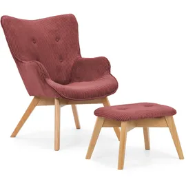 s-style möbel Lounge-Sessel Cord 71 x 96 x 86 cm Rot/Orange mit Hocker