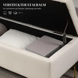 Homcom Sitzbank mit Stauraum, Polsterbank mit Samtoptik, Metallbeine, Bettbank für Wohnzimmer, Schlafzimmer, Flur, 120 x 44 x 44,5 cm, Beige