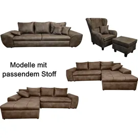 luma-home schönes für dein zuhause Ecksofa mit Schlaffunktion und Bettkasten 266/186/90 cm, Ottomane links, Mikrofaser Leder-Optik Braun / 18014