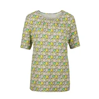 GOLDNER Print-Shirt "Kurzgröße Multicolor-Shirt mit Halbarm, Rundhalsausschnitt", Damen, Gr. 22, grün (grün, gelb, gemustert), Obermaterial: 96% Viskose CV. 4% Elasthan EL., normal, Sonstiges, Shirts, Ohne