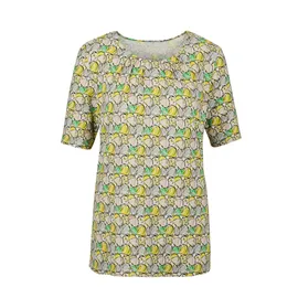 GOLDNER Print-Shirt "Kurzgröße Multicolor-Shirt mit Halbarm, Rundhalsausschnitt", Damen, Gr. 22, grün (grün, gelb, gemustert), Obermaterial: 96% Viskose CV. 4% Elasthan EL., normal, Sonstiges, Shirts, Ohne