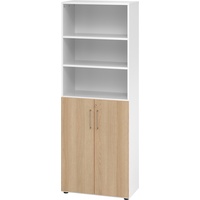 bümö Aktenregal & Schrank abschließbar, Büroschrank Regal Kombination Holz 80cm breit in Weiß/Eiche - abschließbarer Schrank für's Büro &