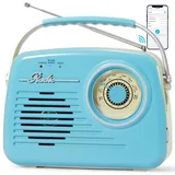 Radios Portable Am Fm, Kleine Retro Vintage Radio Bluetooth, AA-Batterie betriebene Radio oder Stecker in der Wand, Unterstützung SD-Karte AUX USB MP3-Player für Haus/Outdoor (Blue)