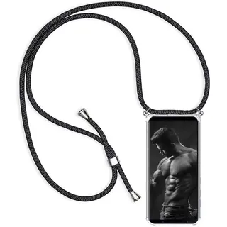 YAMCCCSE Handykette Handyhülle für Vivo V50 5G / Vivo V50e 5G mit Band - Transparent Handy-Kette Handy Hülle mit Kordel zum Umhängen Handyanhänger Halsband Lanyard Case - Schwarz